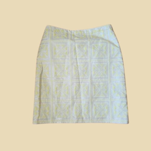 Etcetera Skirt 8 Yellow Floral Pencil Skirt Silver Metallic Tinsel - Picture 1 of 8